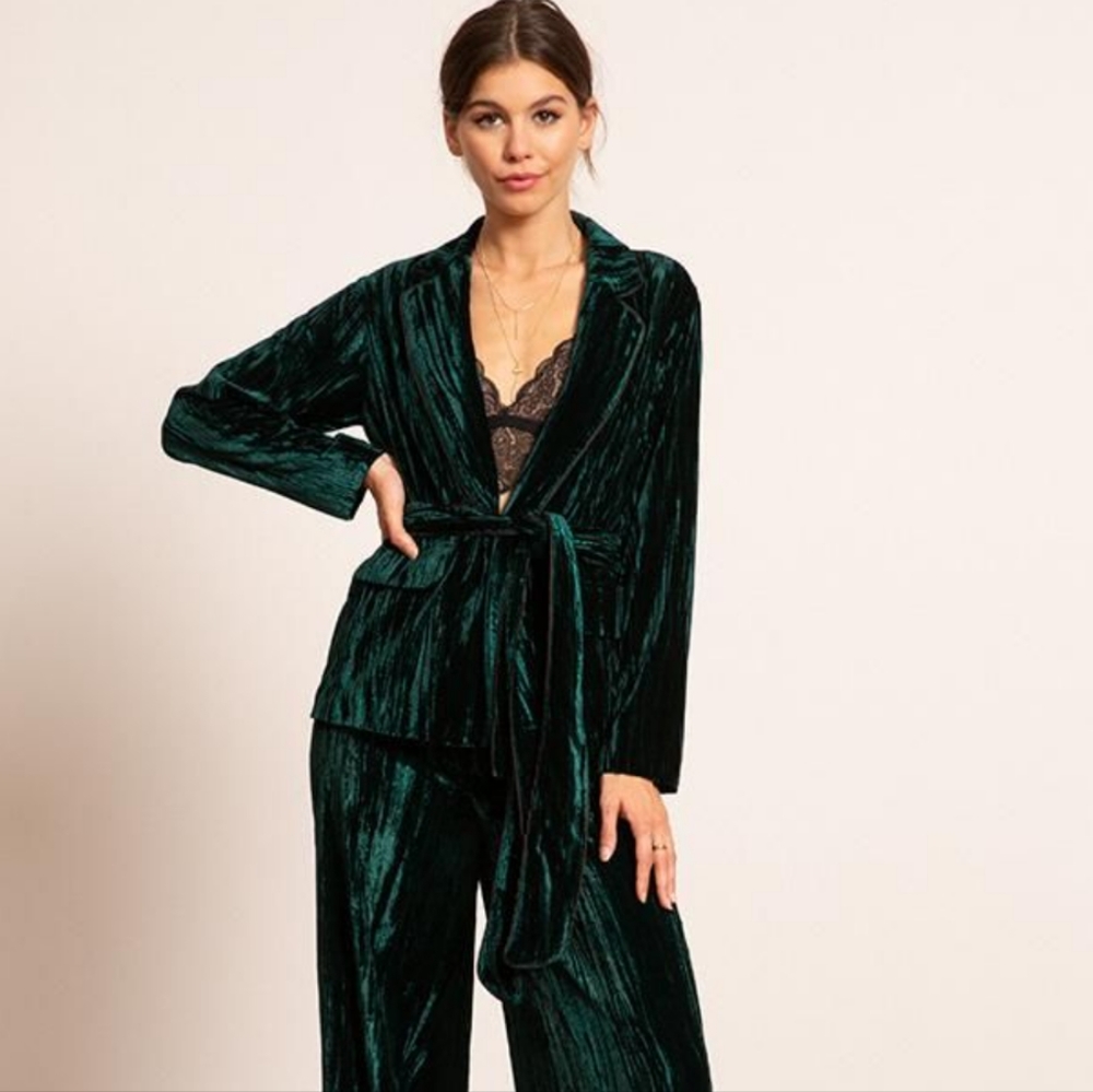 LUCY PARIS PETRA CRUSHED VELVET BLAZER, GREEN L - Picture 5 of 15